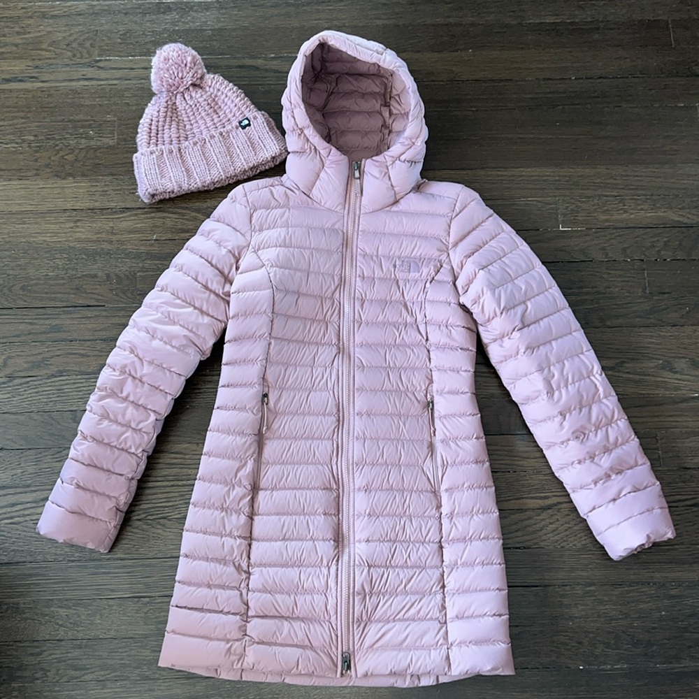 THE NORTH FACE STRETCH DOWN PARKA W MATCHING HAT